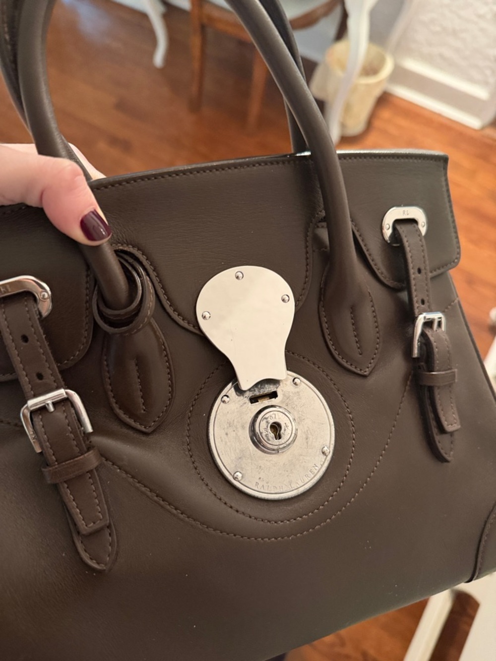 Authentic Ralph Lauren Small Ricky Brown Leather Handbag - Picture 3 of 10
